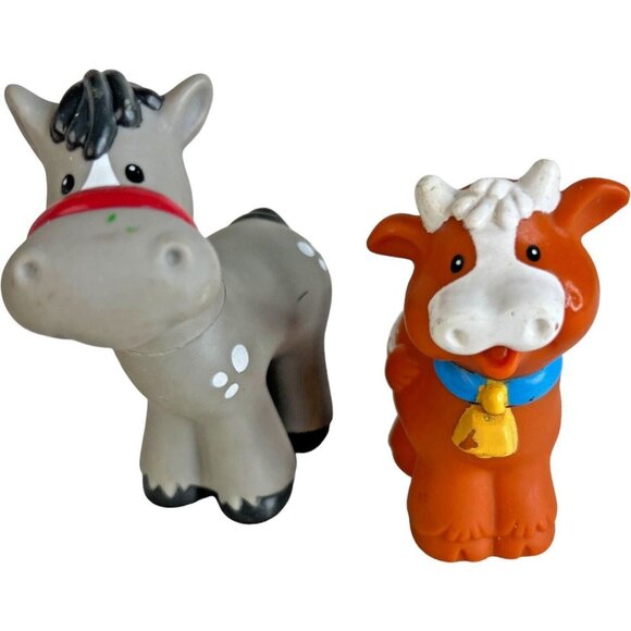 Mattel Fisher Price Little People 2001 Horse & 1997 Cow Farm Animals Vintage - Picture 1 of 11